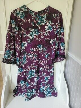 Aqua Purple Floral Long-Sleeve Shift Dress